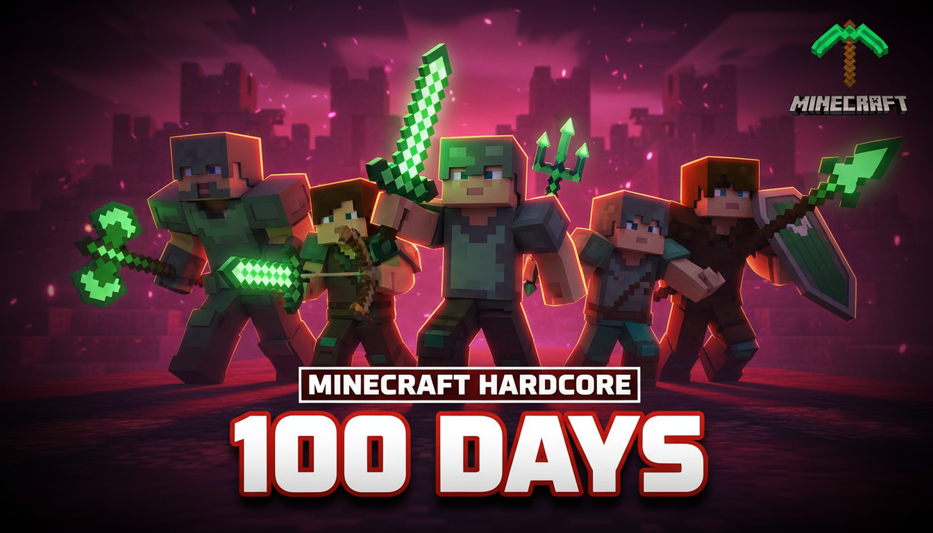 100 Days Challenges thumbnail example for minecraft videos, AI generated
