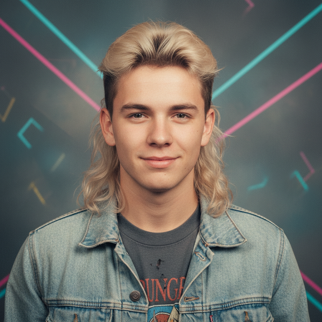 Mullet Rocker AI yearbook photo example